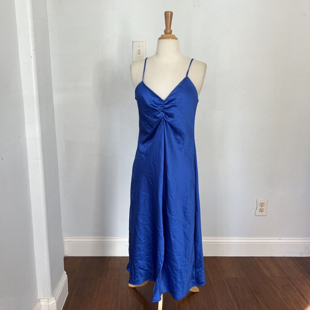 Nicole Miller Slip Dress XS Blue Satin Cami Coquette Minimalist Whimsigoth Y2K